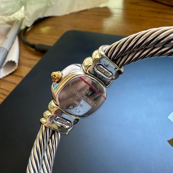 David Yurman 2 Row Cable Gold Quartz Garnet Sterling Silver Gold Trim - Picture 5 of 12